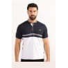 Polo homme bleu marine et blanc col mao