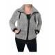 Veste polaire femme gris chinée et noire avec grosse fermeture
