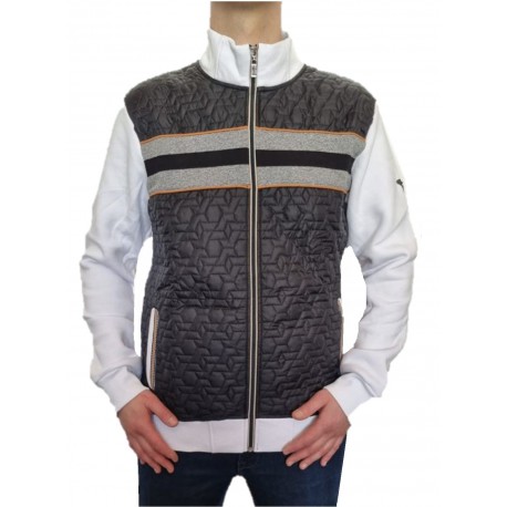 Veste homme outdoor bi-matière matelassée blanc et marine
