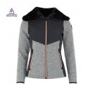 Veste hybride multi-matières femme avec col fausse fourrure , zips cuivrés
