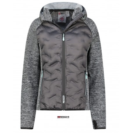 Veste outdoor à capuche, effet capitonné,manches chinées gris/blanc