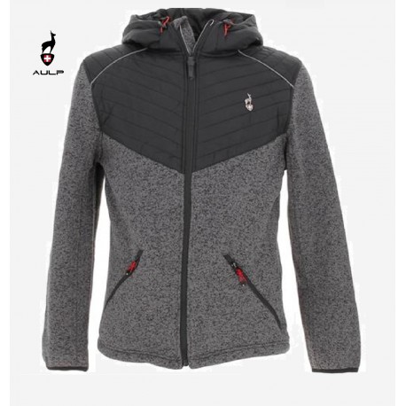 Veste polaire hybride AULP homme à capuche , matelassée/ chinée Homme Noir