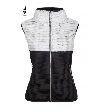 Gilet sans manche femme bi-matière noir/blanc avec fausse fourrure 
