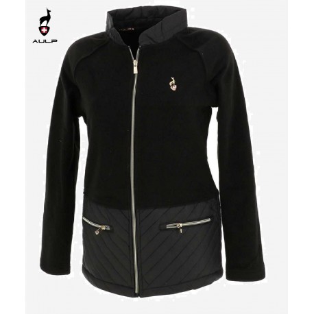 Veste polaire unie noire bi-matière