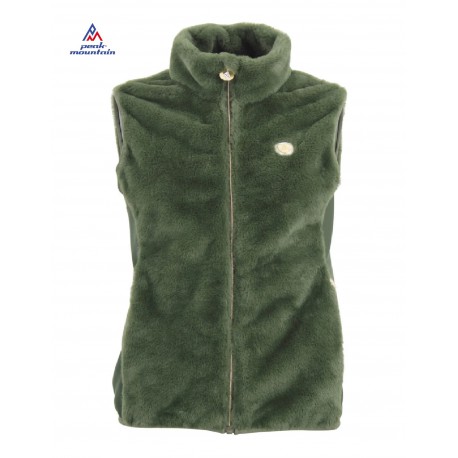 Veste sans manche femme en fausse fourrure, toute douce ,coloris vert Kaki