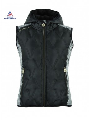 Veste sans manche matelassée femme bi-matière , avec capuche coloris noir