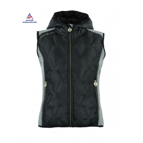 Veste sans manche matelassée femme bi-matière , avec capuche coloris noir