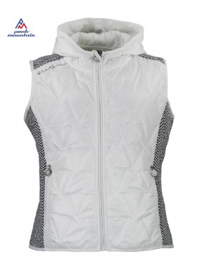 Veste sans manche matelassée femme bi-matière , avec capuche coloris blanc