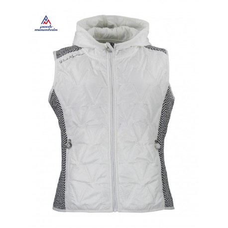 Veste sans manche matelassée femme bi-matière , avec capuche coloris blanc